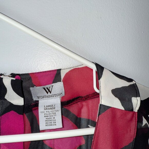NWT Worthington Womens Large Sheer Floral Blouse Pink Red Black White - Picture 6 of 9